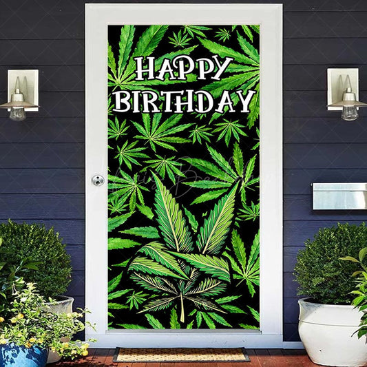 Lofaris Spring Green Plant Leaves Happy Birthday Door Cover