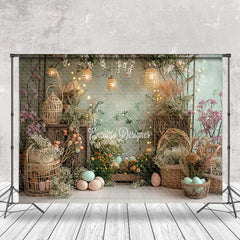 Lofaris Spring Green Wall Floral Woven Basket Photo Backdrop