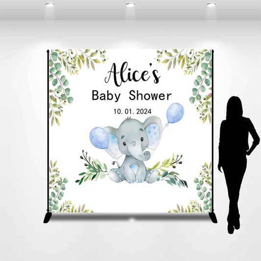 Lofaris Spring Leaves Elephant Custom Baby Shower Backdrop