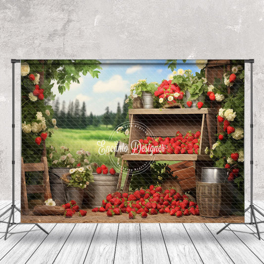 Lofaris Spring Strawberry Shop White Flowers Sky Backdrop