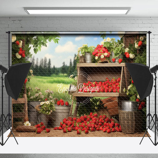 Lofaris Spring Strawberry Shop White Flowers Sky Backdrop
