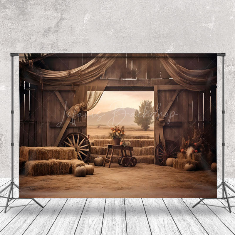 Lofaris Stacked Hay Rustic Barn Retro Wall Photo Backdrop