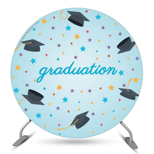 Lofaris Star Mortarboard Blue Round Graduates Party Backdrop