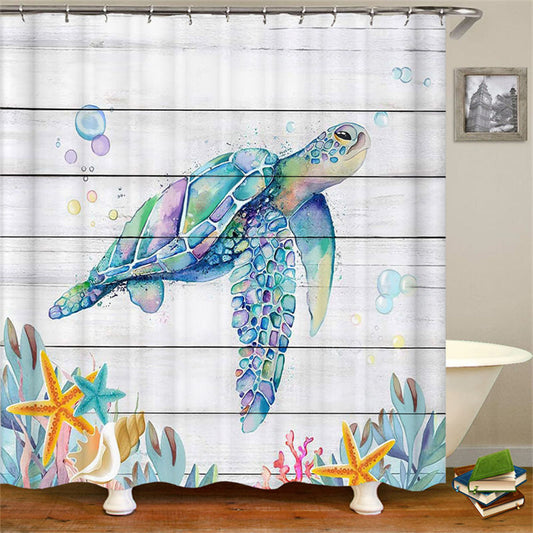 Lofaris Starfish Shells Sea Turtle Shower Curtain for Bath