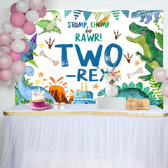 Lofaris Stomp Chomp Rawr Two Rex 2nd Birthday Backdrop
