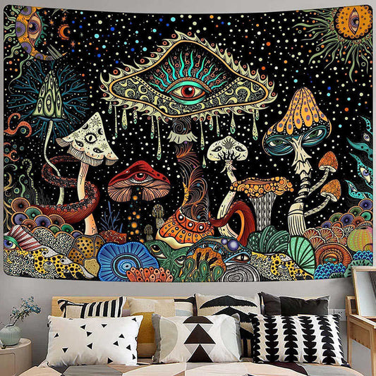 Lofaris Strange Aesthetic Eyes Mushroom Plants Dots Tapestry