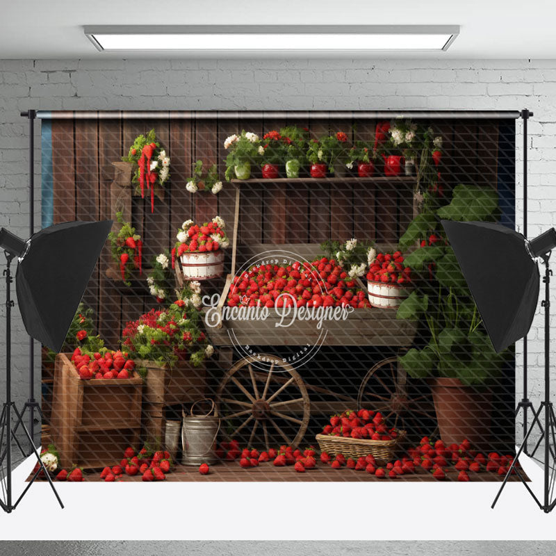Lofaris Strawberry Shop Vintage Wood Backdrop for Photography