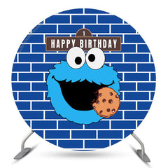 Lofaris Street Cookie Monster Blue Round Birthday Backdrop