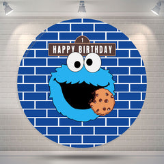 Lofaris Street Cookie Monster Blue Round Birthday Backdrop