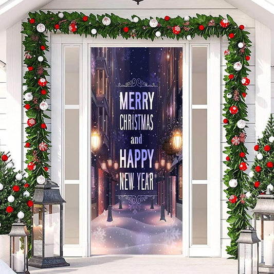 Lofaris Street Lamp Building Snowy Door Cover For Christmas