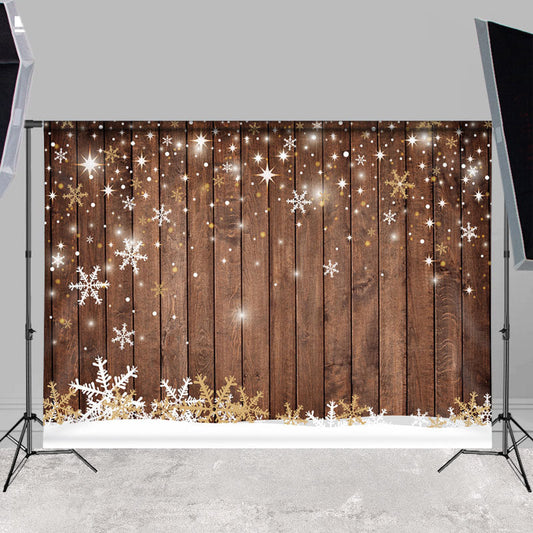 Lofaris Strip Brown Wooden White Snowflake Winter Backdrop