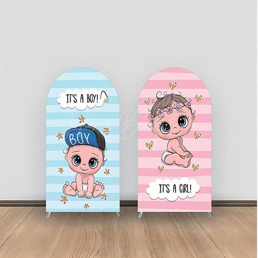 Lofaris Stripe Blue Pink Cute Kid Baby Shower Arch Backdrop