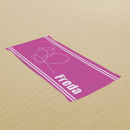 Lofaris Stripe Solid Color Heart Custom Name Beach Towel