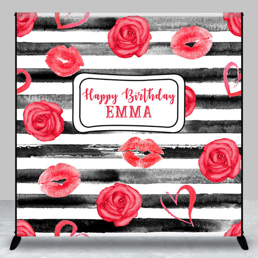 Lofaris Stripes Red Rouse Custom Birthday Backdrop