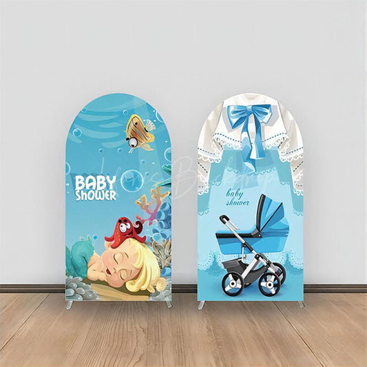 Lofaris Stroller Lace Mermaid Fish Baby Shower Arch Backdrop