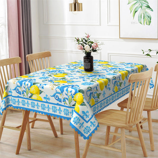 Lofaris Stylish Blue Patterns Lemons Rectangle Tablecloth