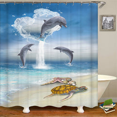Lofaris Summer Beach Dolphins Valentines Bathtub Shower Curtain