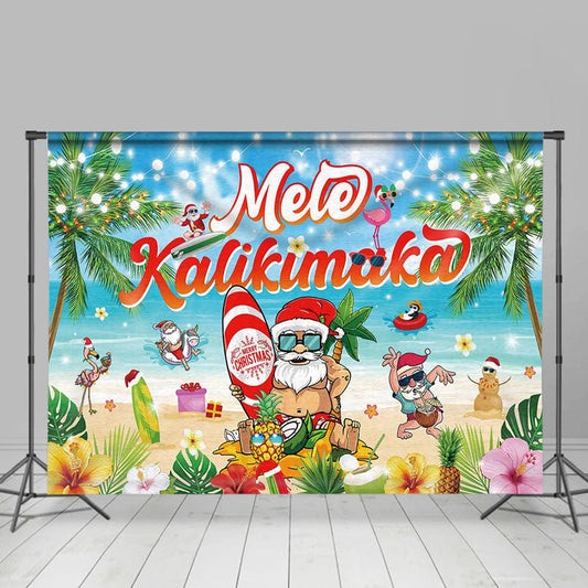 Lofaris Summer Hawaiian Party Santa Xmas In July Backdrop
