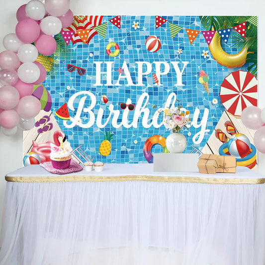 Lofaris Summer Palm Swimming Pool Parasols Birthday Backdrop