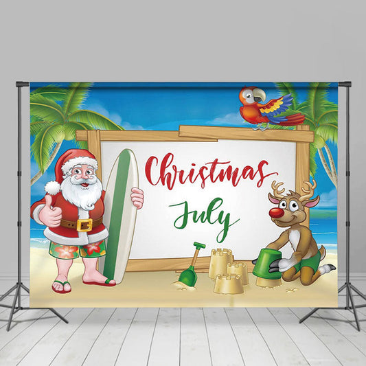 Lofaris Summer Party Santa Deer Christmas In July Backdrop