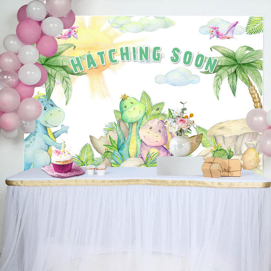Lofaris Sun Cloud Palm Tree Dinosaurs Hatching Soon Backdrop