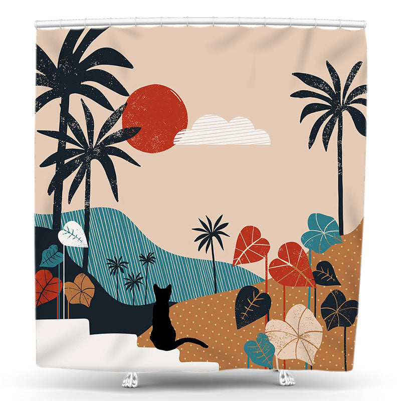 Lofaris Sun Coconut Palm Cat Clould Summer Shower Curtain