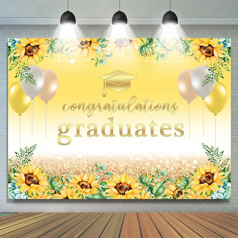 Lofaris Sunflower And Balloons Congratulation Graduate Backdrop