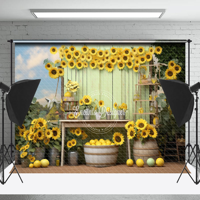 Lofaris Sunflower Blue Sky Wooden Board Lemon Photo Backdrop