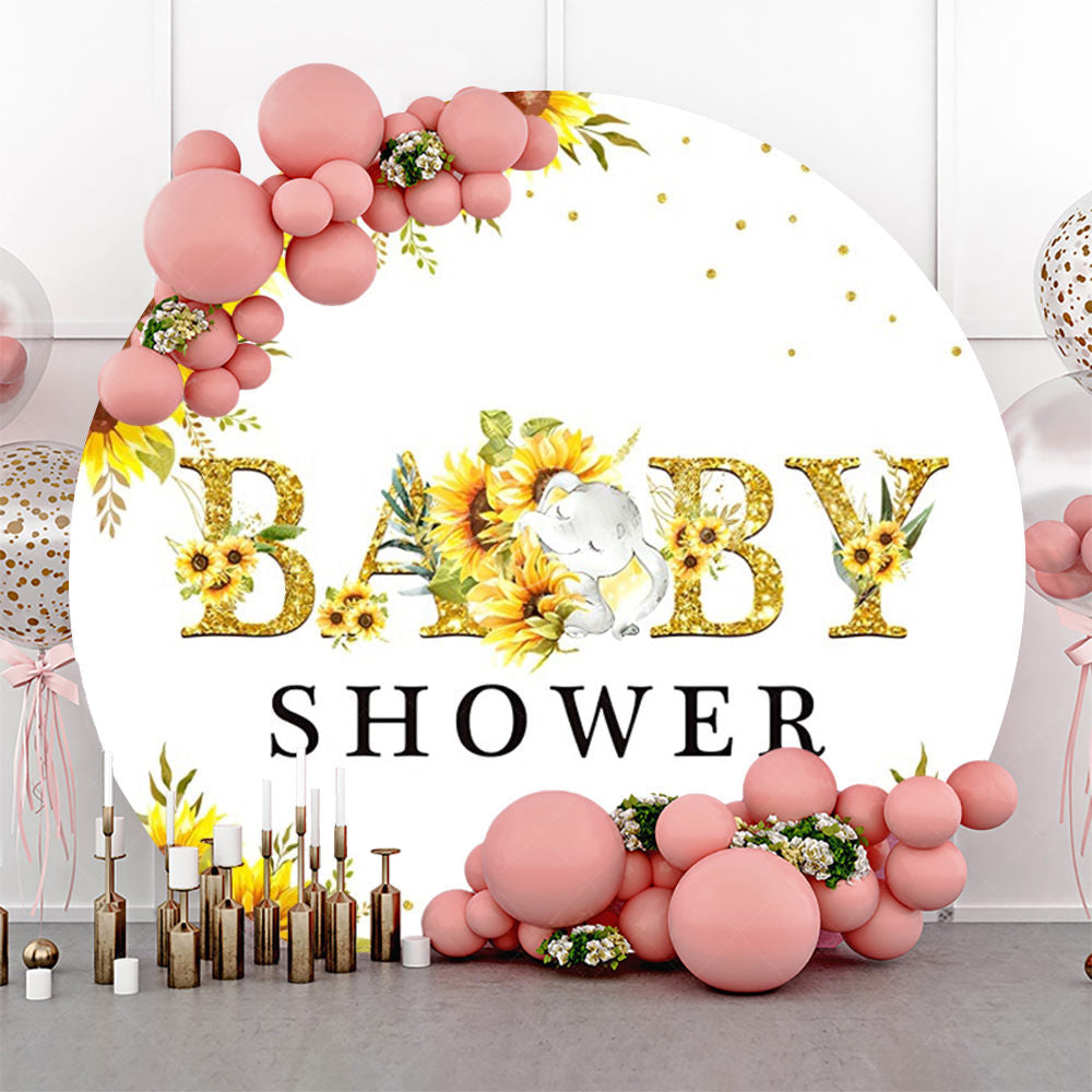Lofaris Sunflower Elephant White Round Baby Shower Backdrop