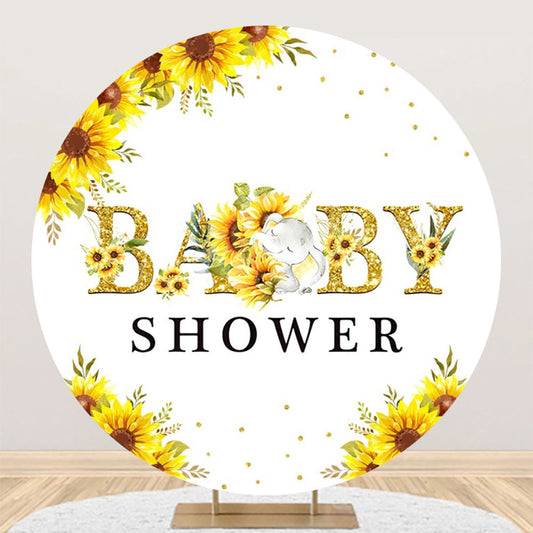 Lofaris Sunflower Elephant White Round Baby Shower Backdrop