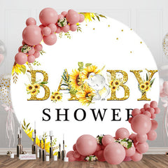 Lofaris Sunflower Elephant White Round Baby Shower Backdrop