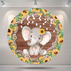 Lofaris Sunflower Elephant Wood Round Baby Shower Backdrop