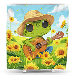 Lofaris Sunflower Frog Playing Guitar Spring Shower Curtain