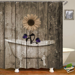 Lofaris Sunflower Modern Wood Texture Bathtub Shower Curtain