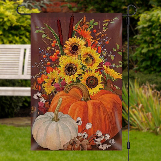 Lofaris Sunflower Pumpkin Oil Painting Waterproof Garden Flag