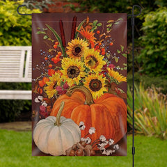 Lofaris Sunflower Pumpkin Oil Painting Waterproof Garden Flag