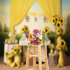 Lofaris Sunflower Vases Lemon Yellow Curtain Photo Backdrop
