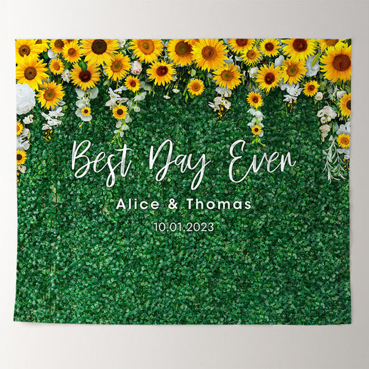 Lofaris Sunflowers And Green Leaves Wedding Party Backdrop