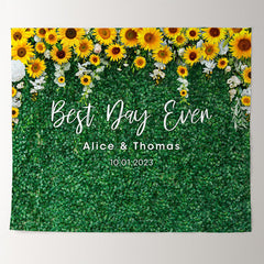 Lofaris Sunflowers And Green Leaves Wedding Party Backdrop