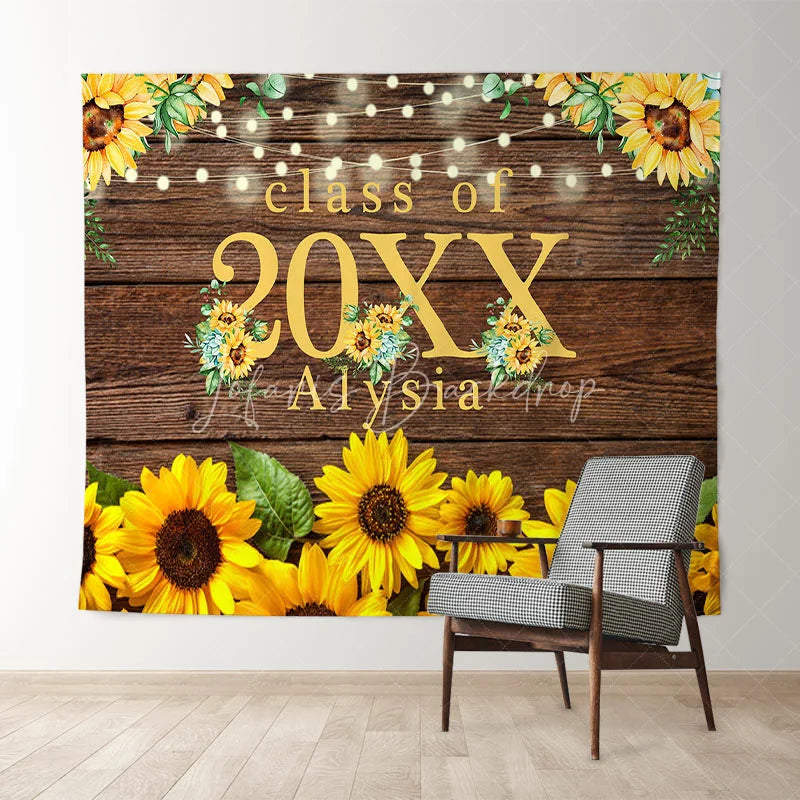 Lofaris Sunflowers Bright Class Of 2022 Brown Wooden Backdrop