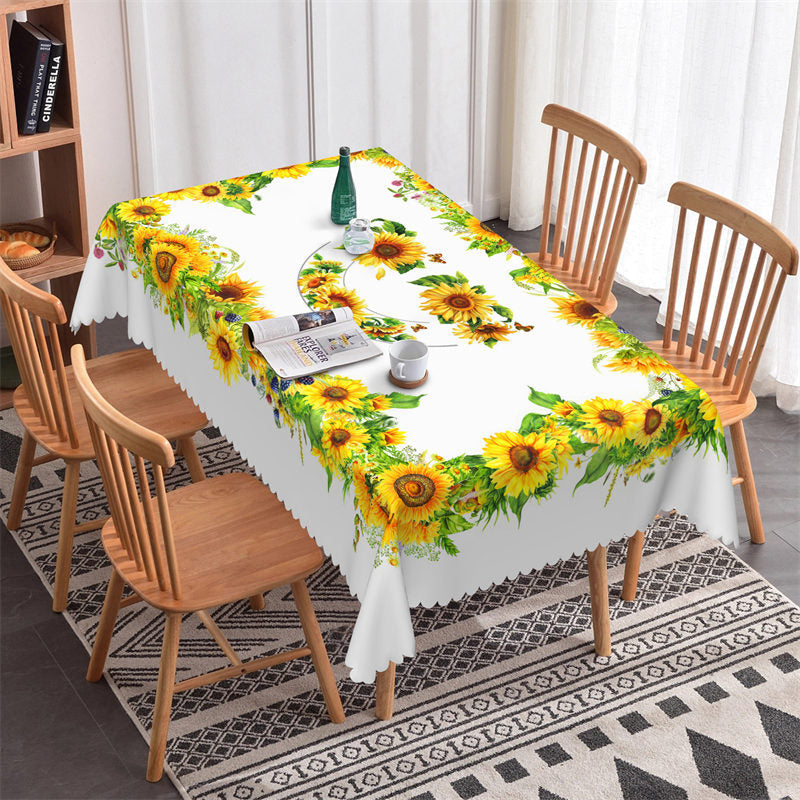 Lofaris Sunflowers Cute Smile Face Rectangle Dining Tablecloth