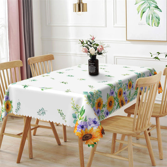 Lofaris Sunflowers Green Leaves Spring Tablecloth For Kitchen