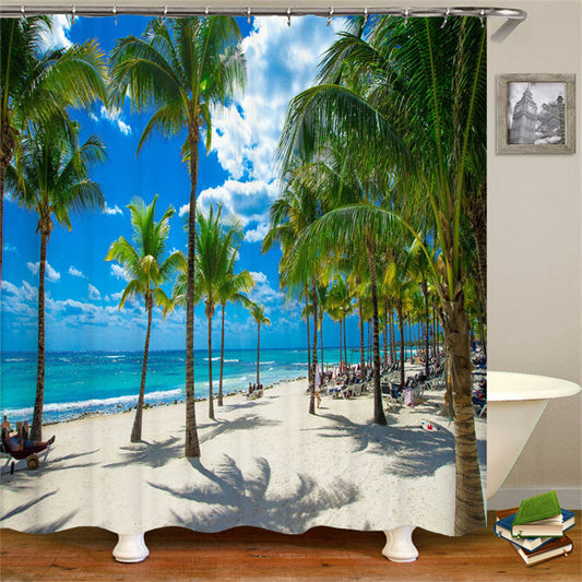 Lofaris Sunny Beach Coconut Trees Shower Curtain For Bath