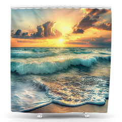 Lofaris Sunrise Beach Sea Wave Cloud Summer Shower Curtain