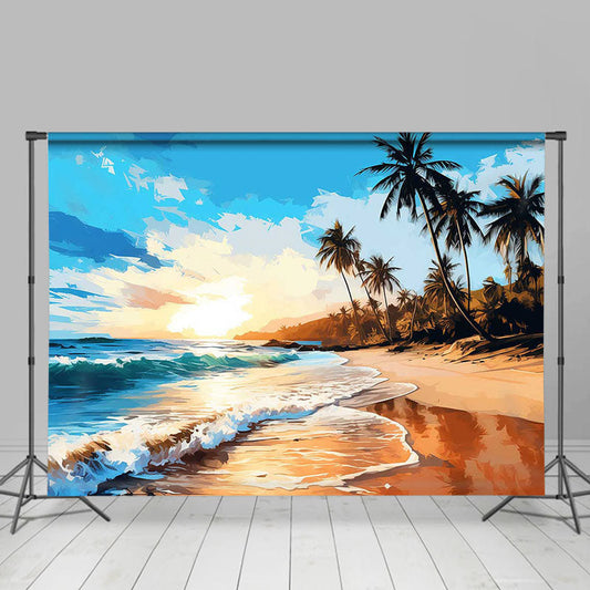 Lofaris Sunrise Sea Wave Beach Coconut Tree Dance Backdrop
