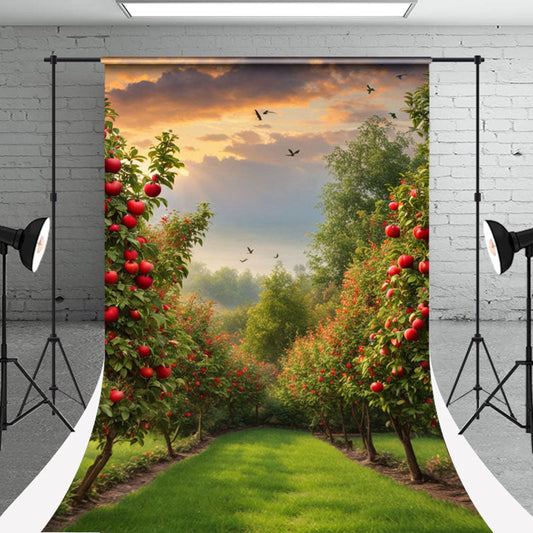 Lofaris Sunset Birds Spring Greenery Orchard Sweep Backdrop