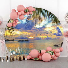 Lofaris Sunset Leaves Hawaii Beach Round Birthday Backdrop