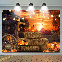 Lofaris Sunset Punpkin Lantern Scarecrow Halloween Backdrop
