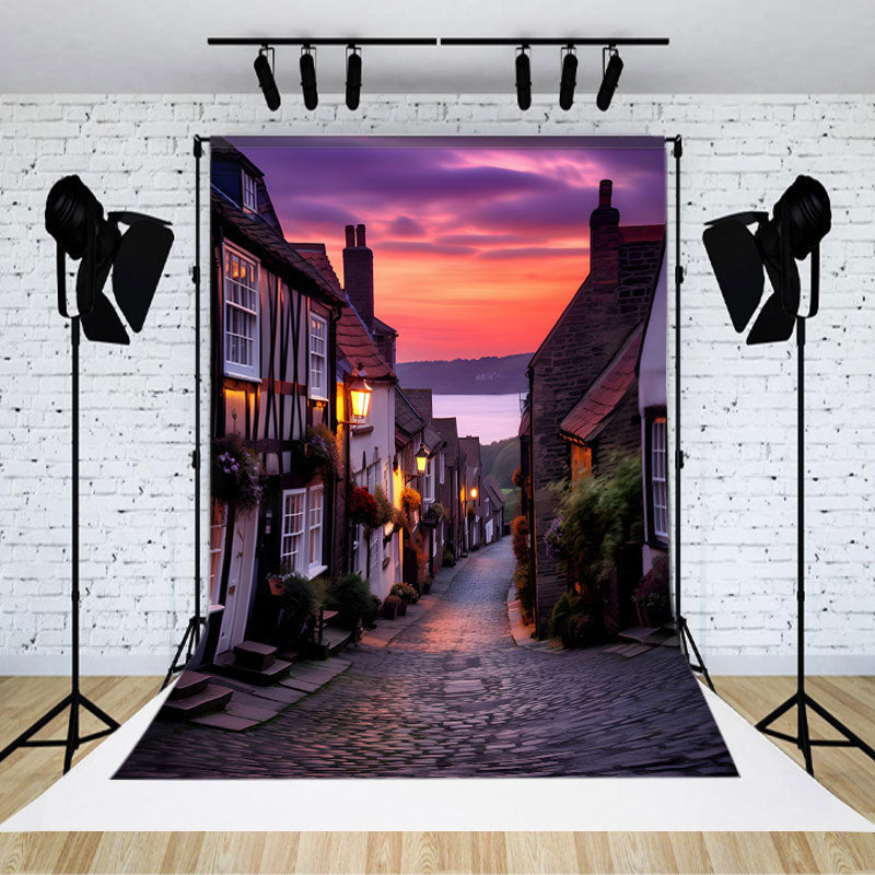 Backdrop Rendering Town Sunset Quiet Coastal Town Backdrop For Photography - Lofaris