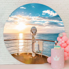 Lofaris Sunset Sea Sky Ship Summer Round Birthday Backdrop